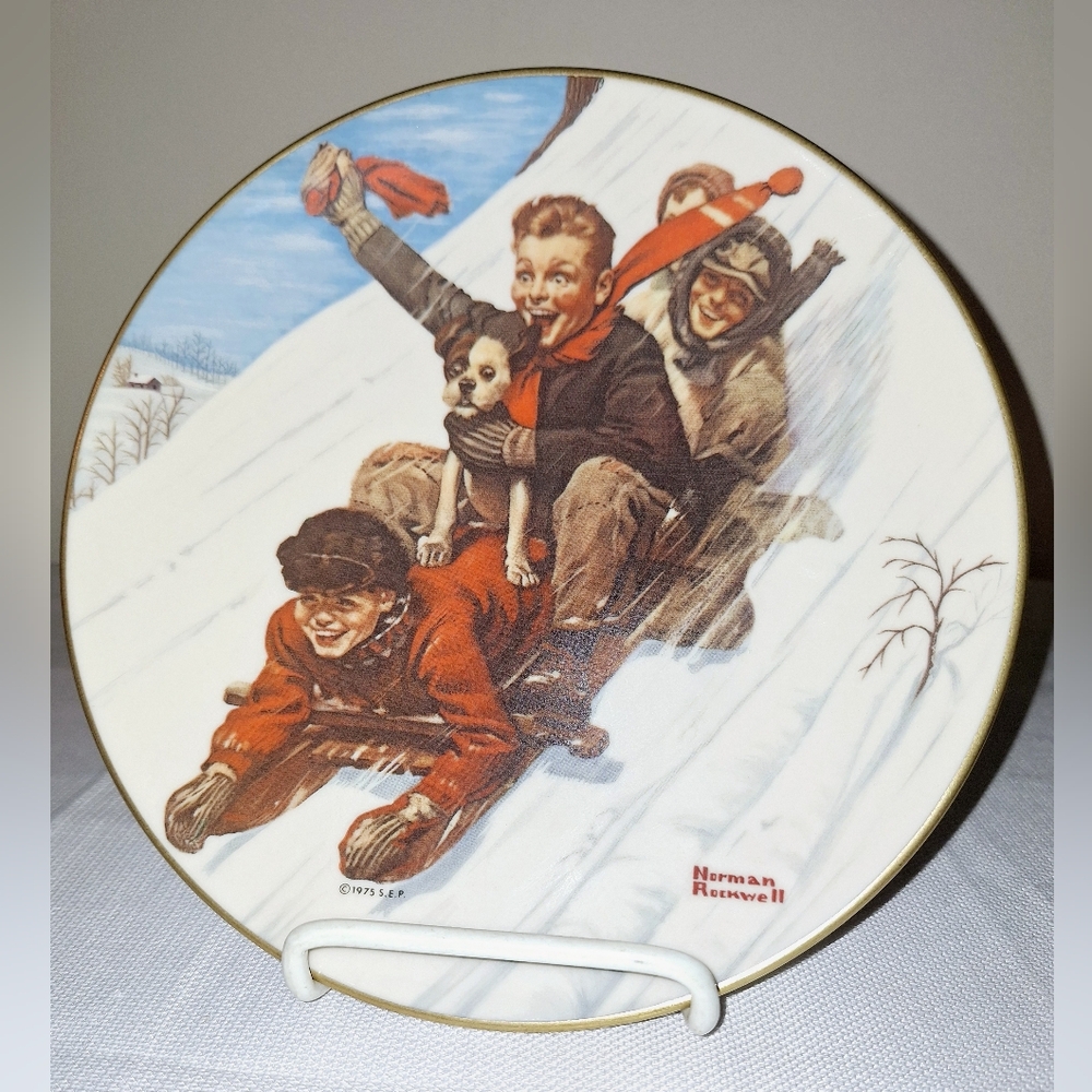 Vtg. Royal Devon" Down Hill Darling" First Edition Norman Rockwell Plate. - Picture 5 of 5